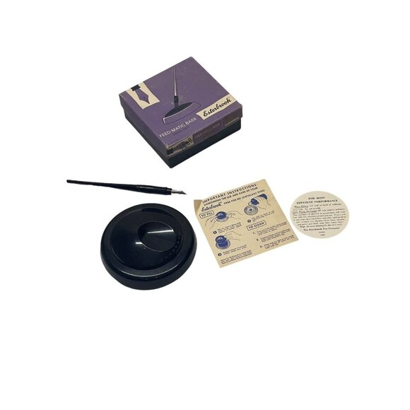 Esterbrook Feed Matic Desk Set With Pen Original box Instructions Black VTG